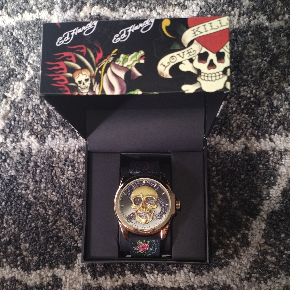 Like New Unused Ed Hardy Skeleton Watch